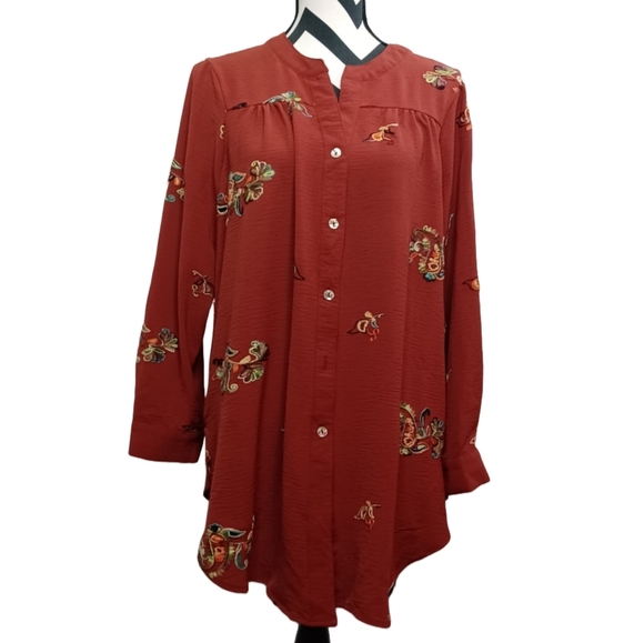 Figueroa & Flower Boho Floral Embroidered Sz 1X Button Down Front Blouse - Picture 1 of 12